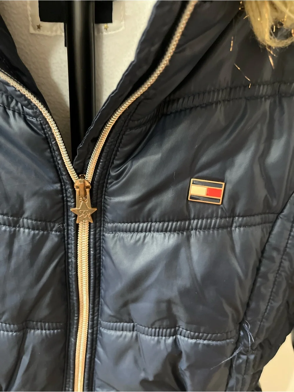 Tommy Hilfiger Navy Quilted Puffer with Faux Fur Hood Trim